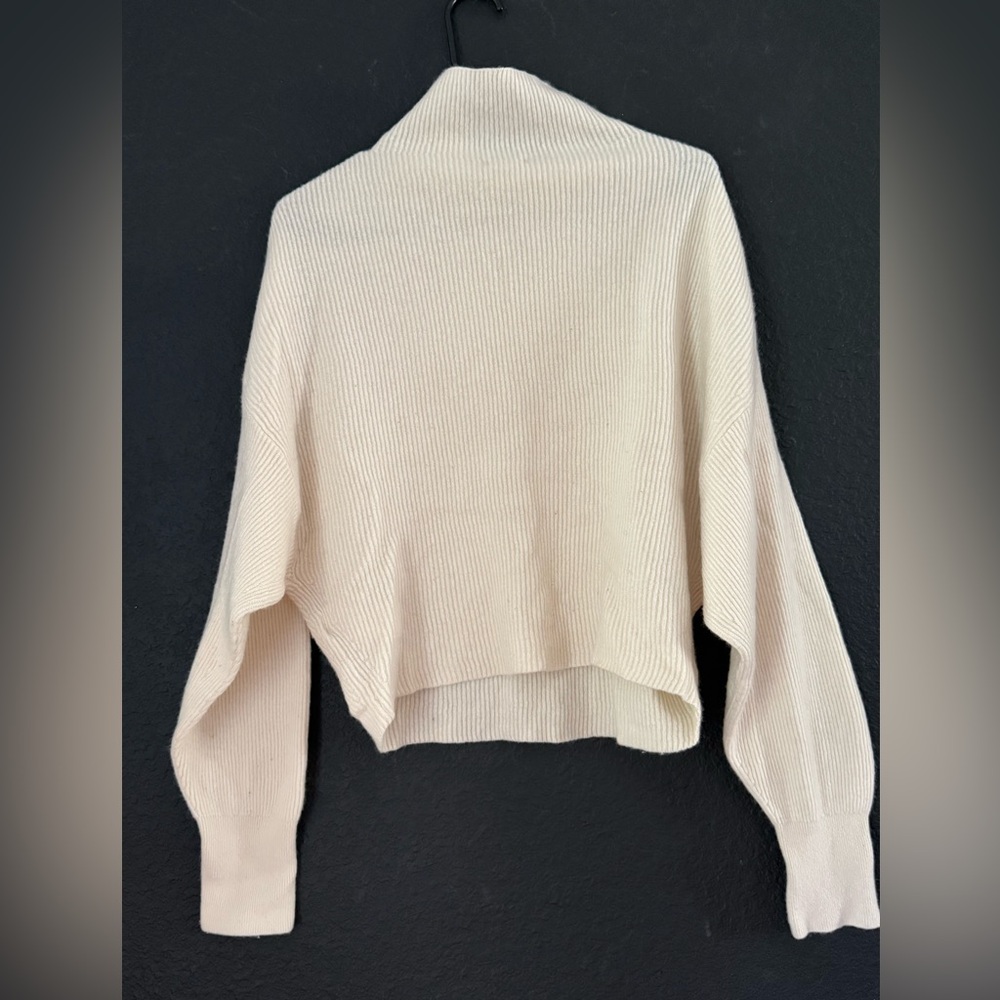 Anthropologie Pilcro Ribbed Mock Neck Crop Cream 100% Cashmere Sweater-1X - Picture 5 of 11
